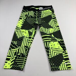 NIKE PRO Compression Pants 3/4 TIGHTS XL (30W 22L) Poly Spandex Camo Lime